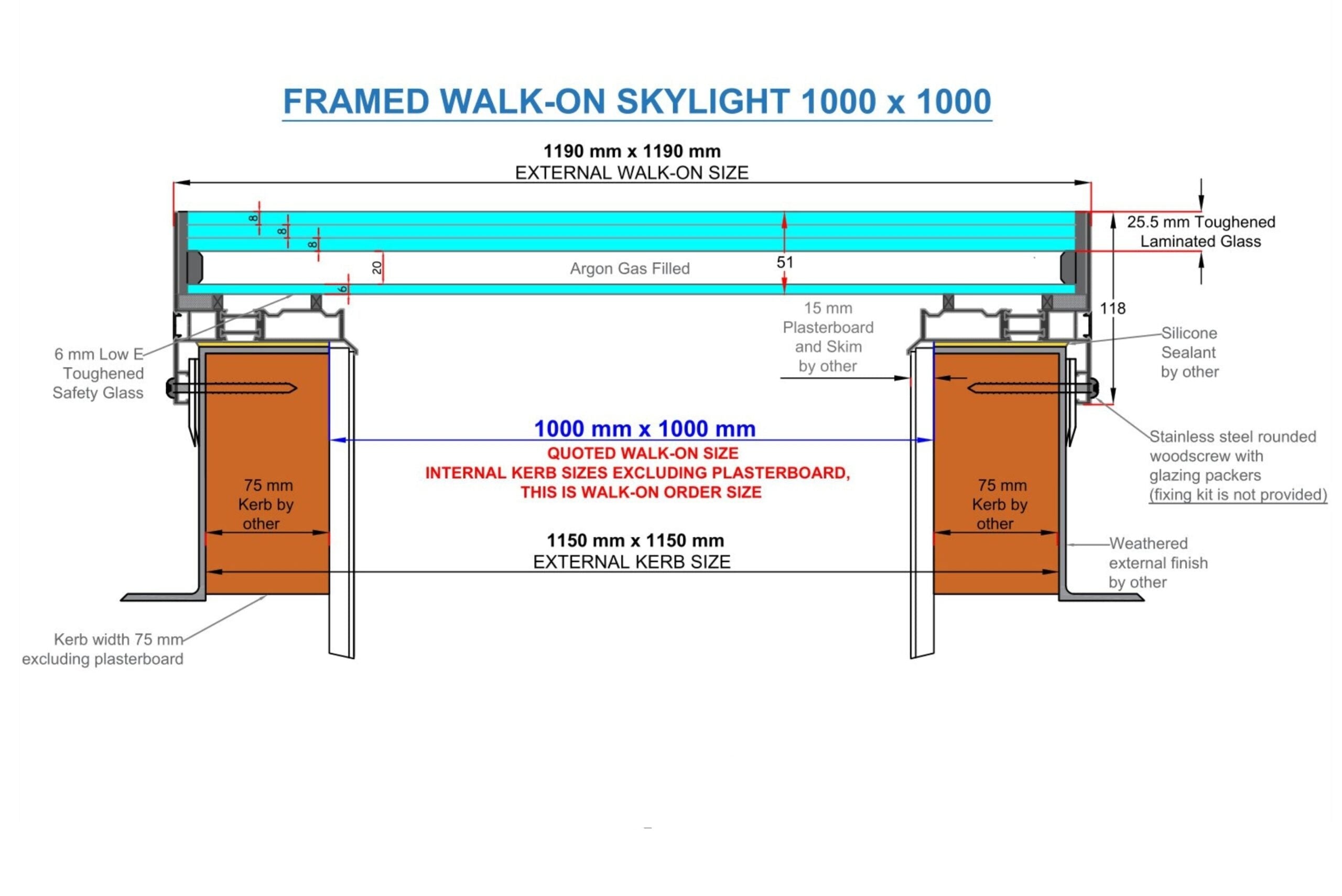 FRAMED WALK-ON DOUBLE GLAZED SKYLIGHT 1000 x 1000 mm