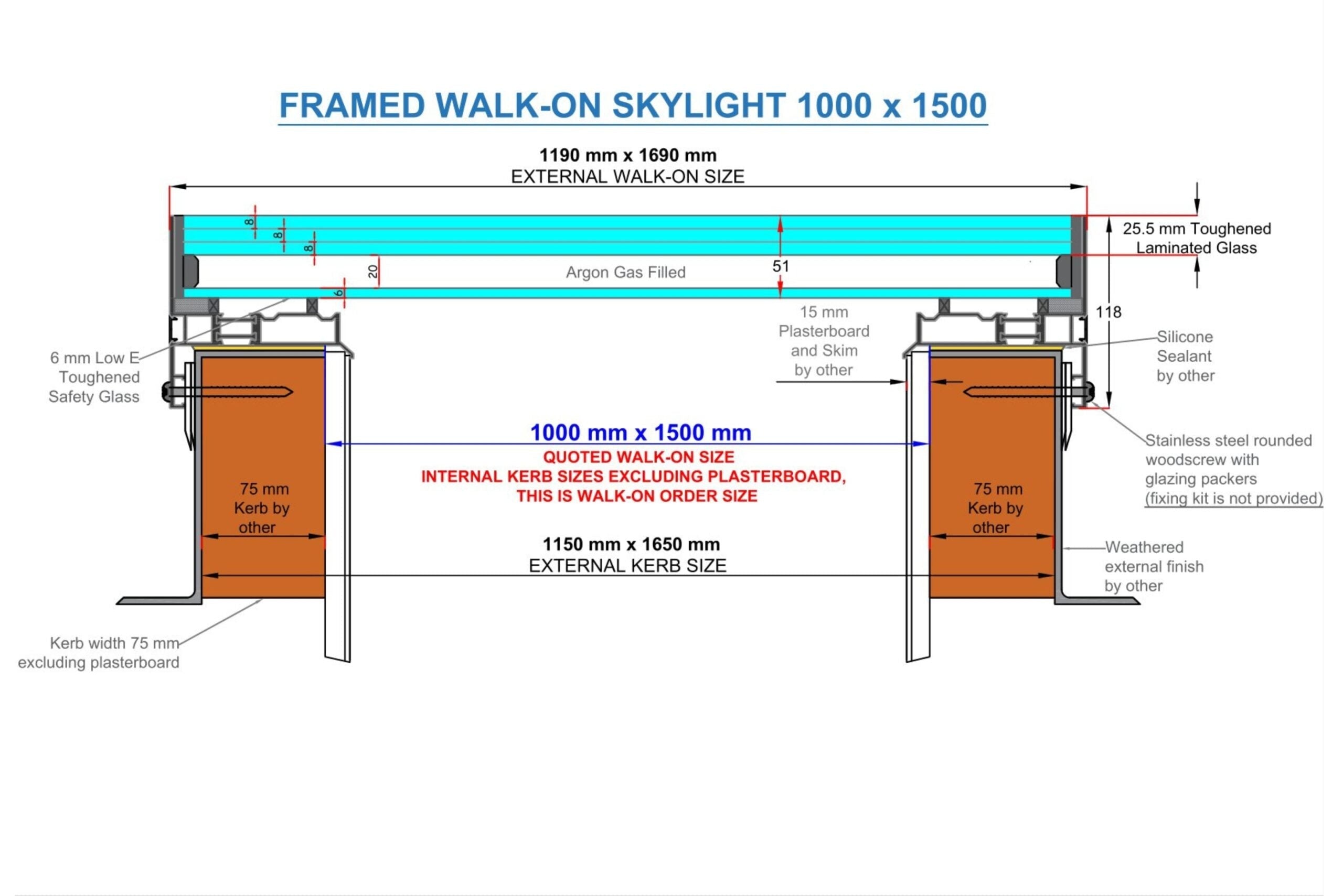 FRAMED WALK-ON DOUBLE GLAZED SKYLIGHT 1000 x 1500 mm