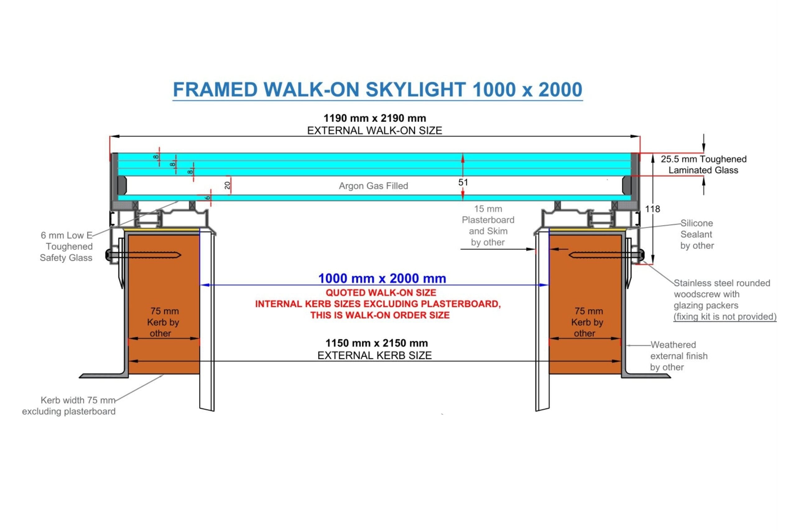 FRAMED WALK-ON DOUBLE GLAZED SKYLIGHT 1000 x 2000 mm