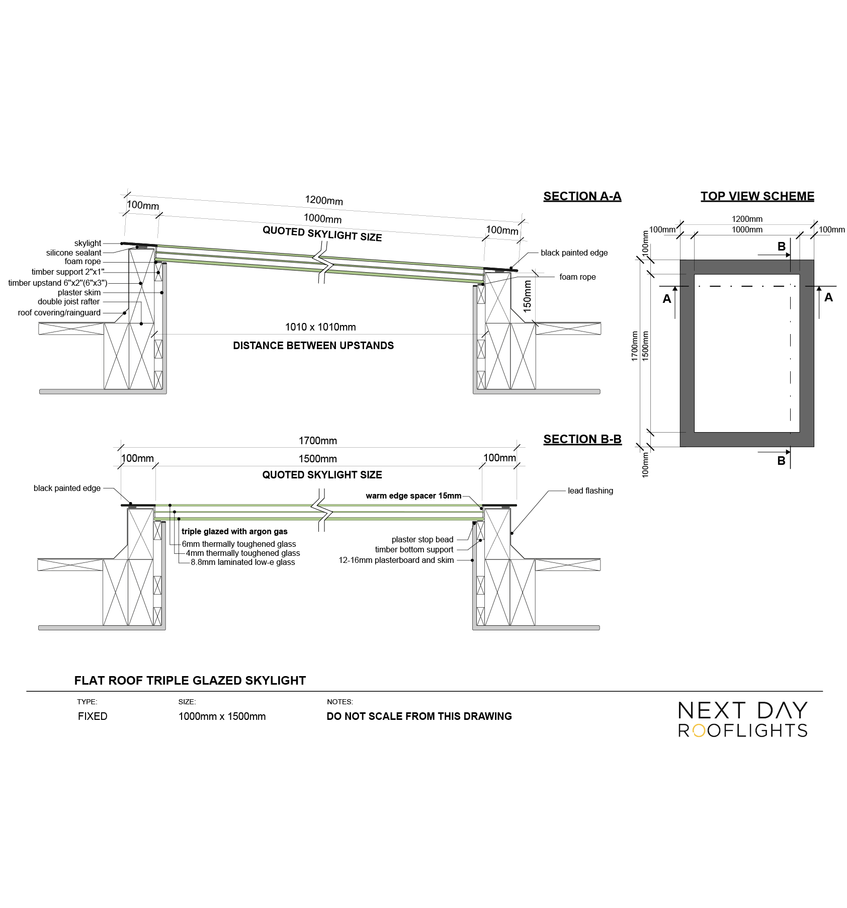 TRIPLE GLAZED SKYLIGHT 1000 x 1500 mm