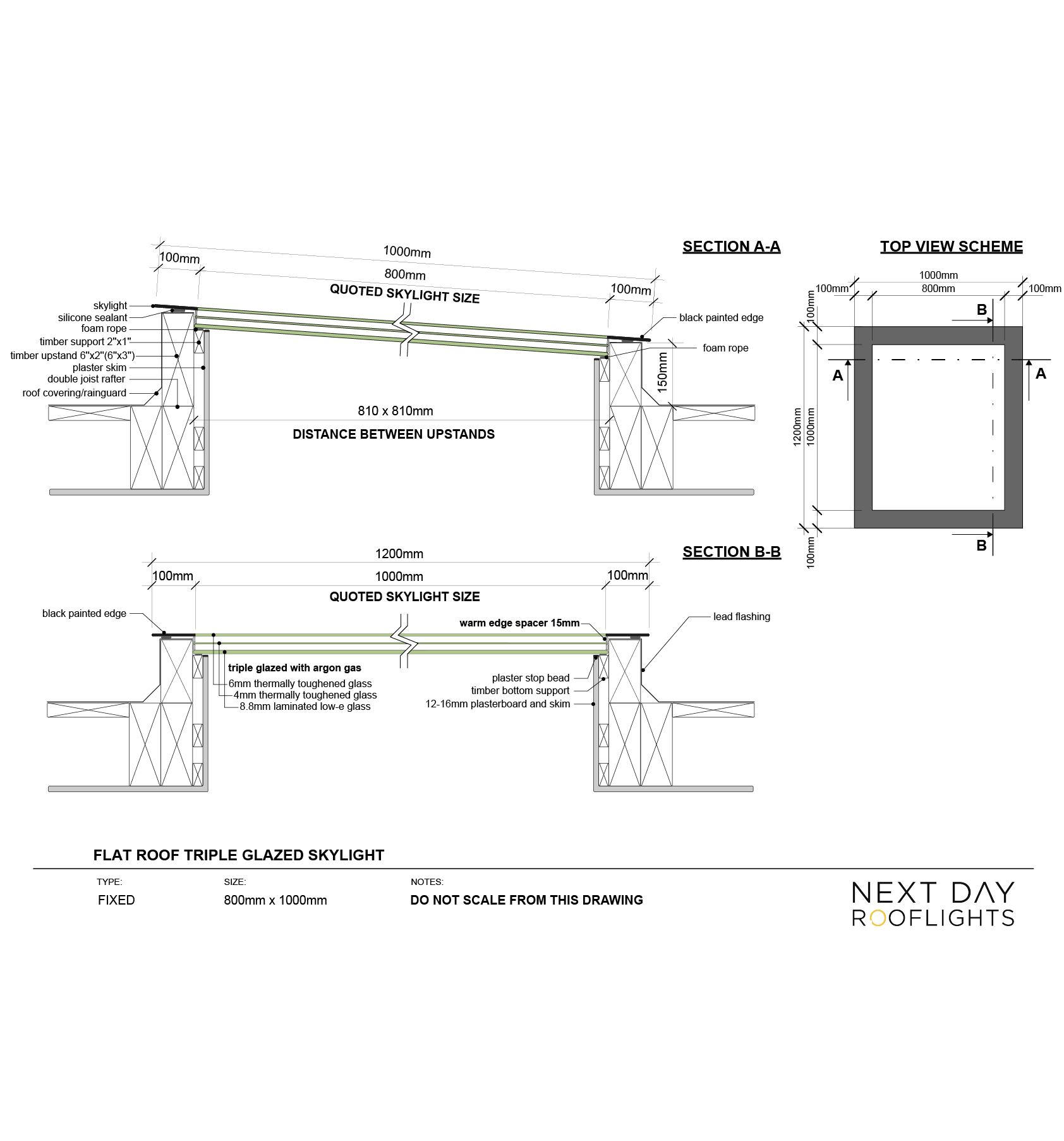 TRIPLE GLAZED SKYLIGHT 800 x 1000 mm