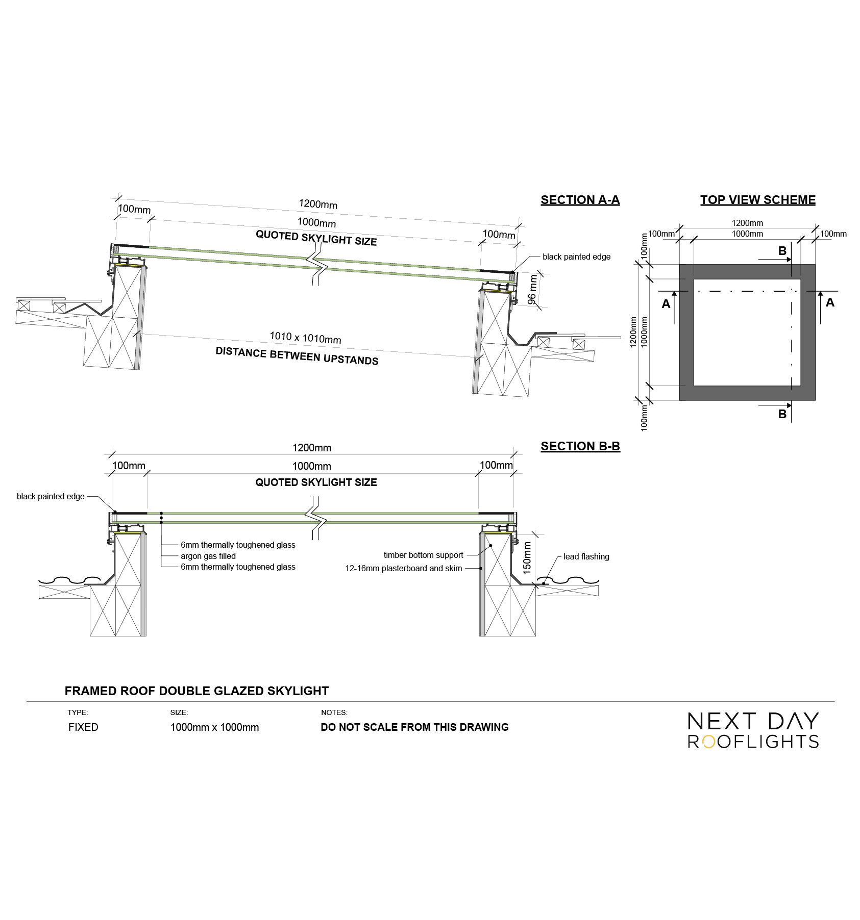 Framed Skylight 1000 x 1000 mm – Double glazed