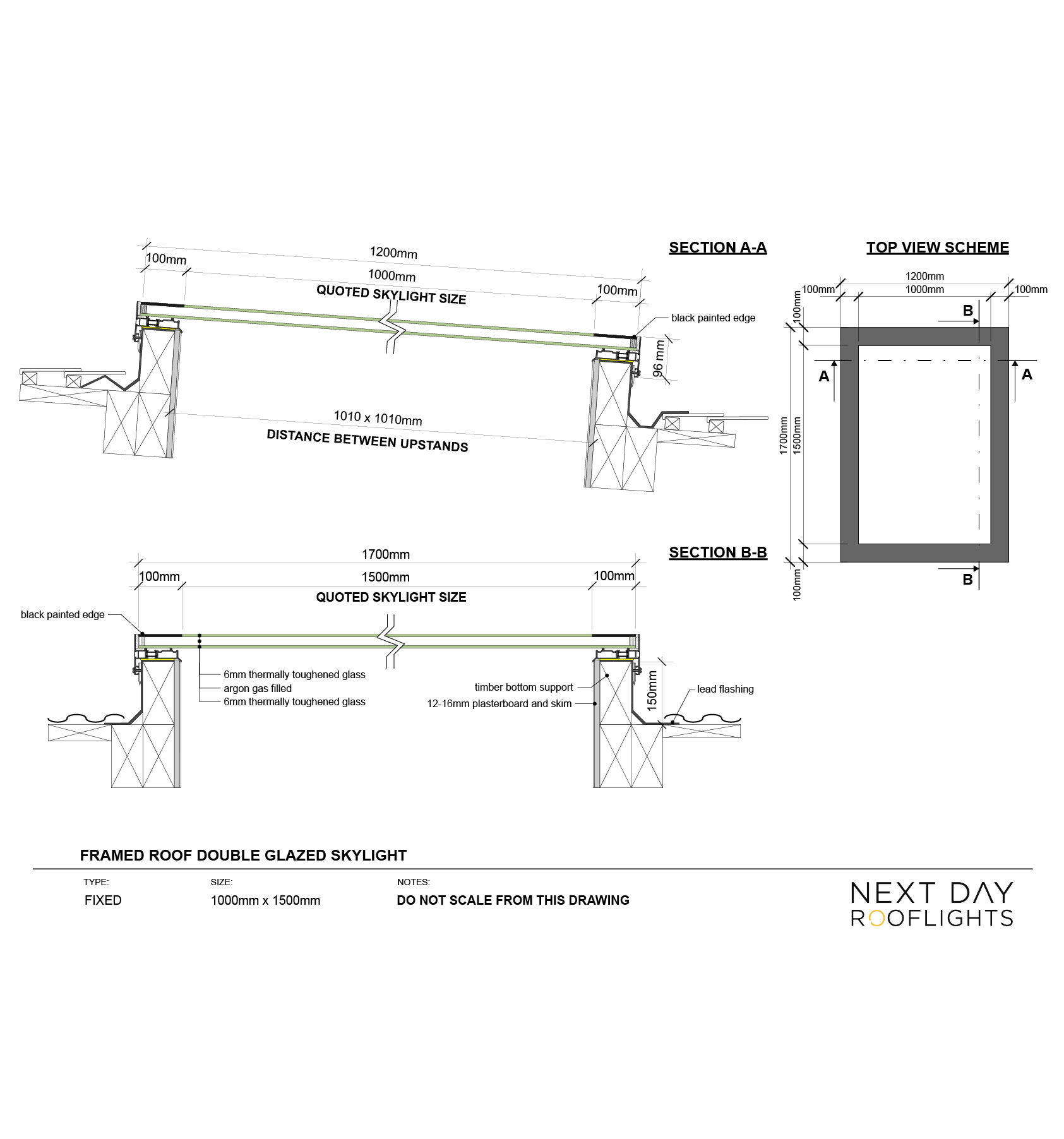 Framed Skylight 1000 x 1500 mm – Double glazed