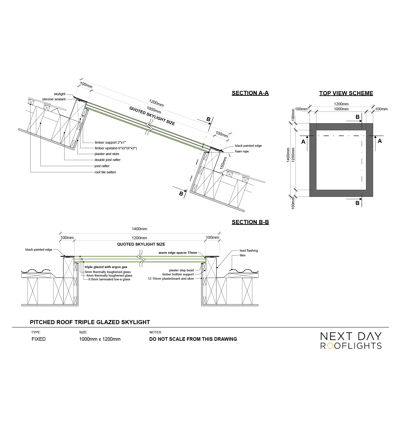 Pitched Roof Skylight 1000 x 1200mm